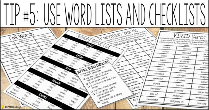 word lists and checklists provide scaffolds for reluctant writers