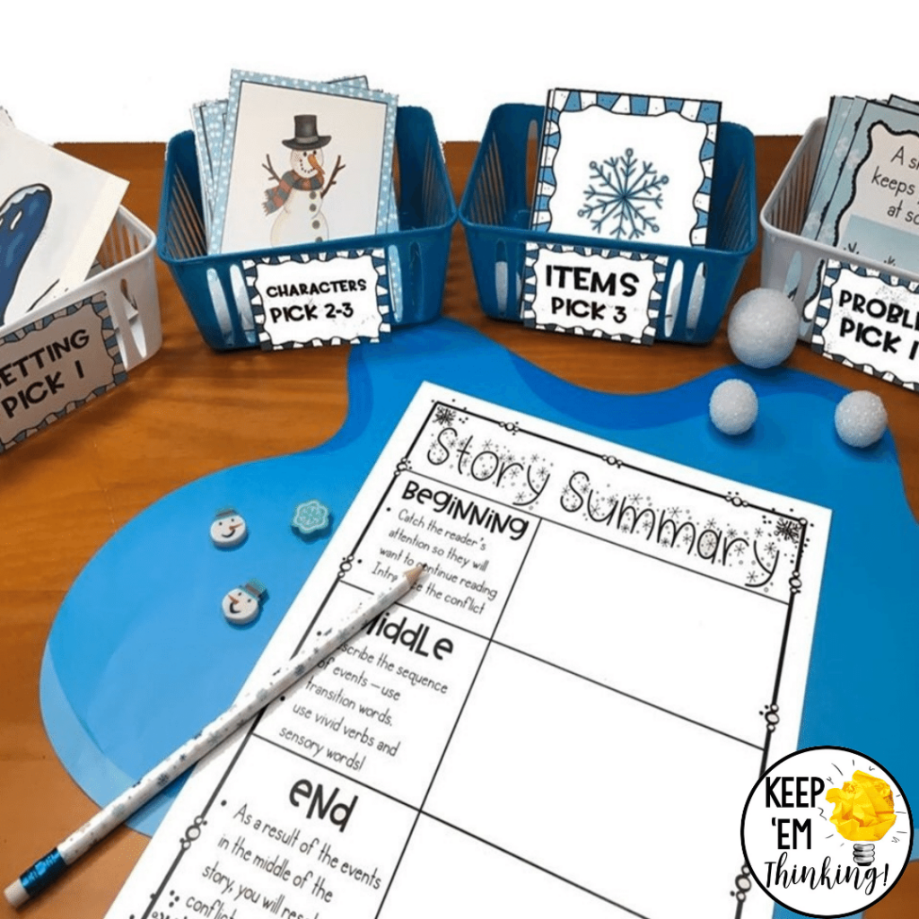 This winter story writing activity guides students through the planning and writing of a narrative winter writing piece.