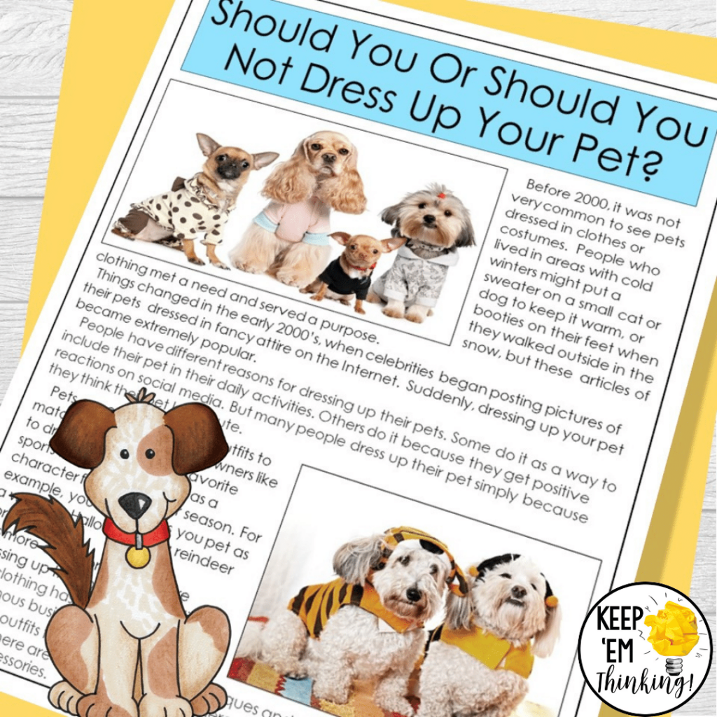 This reading and writing freebie is perfect for National Dress Up Your Pet Day.