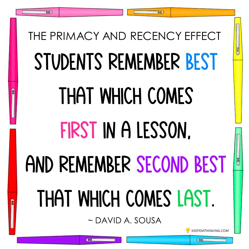 The theory of primacy and recency can help us as teachers make the best use of our time.