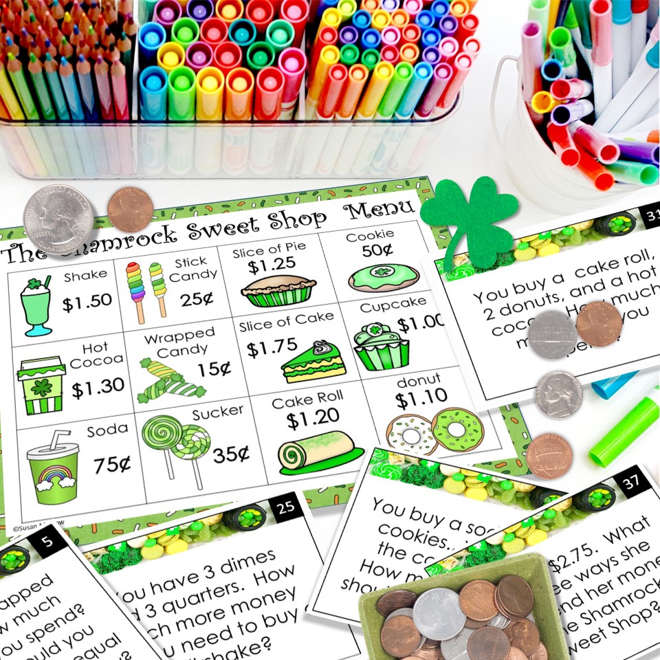 These St. Patrick's Day money skills task cards are a great way to review money, addition, subtraction and decimals.