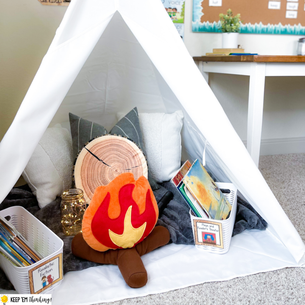 Tents are an awesome addition to your camping themed classroom decor. They offer a special nook for reading or relaxing for your students.